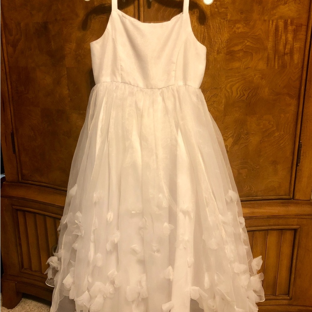 David's Bridal White Sleeveless Spaghetti Strap A-Line Dress